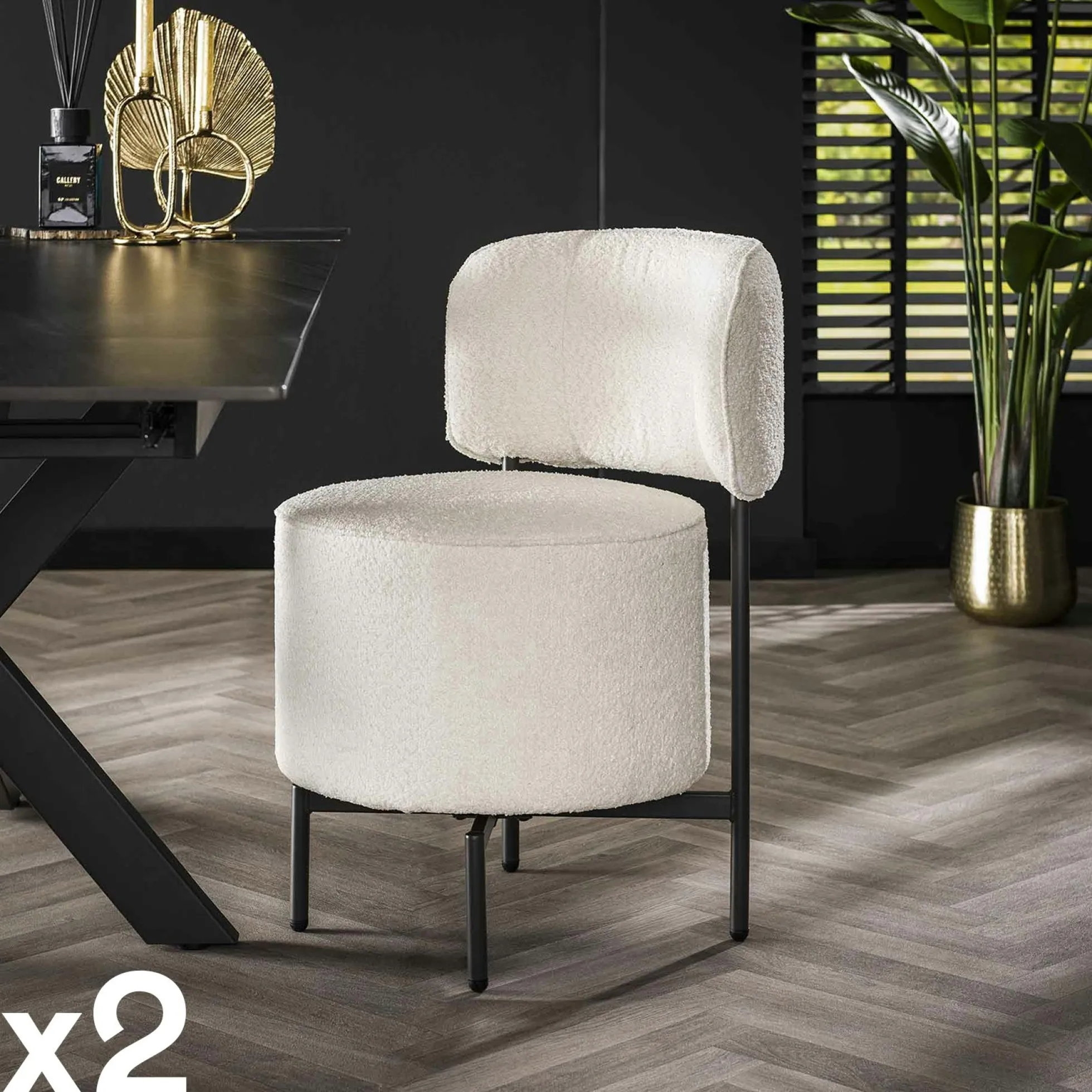 Fauteuil pivotant rond en bouclette blanche (lot de 2) GALWAY