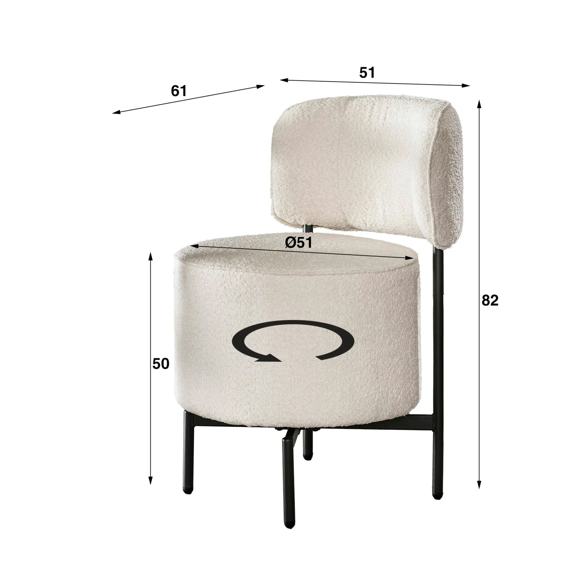 Fauteuil pivotant rond en bouclette blanche (lot de 2) GALWAY