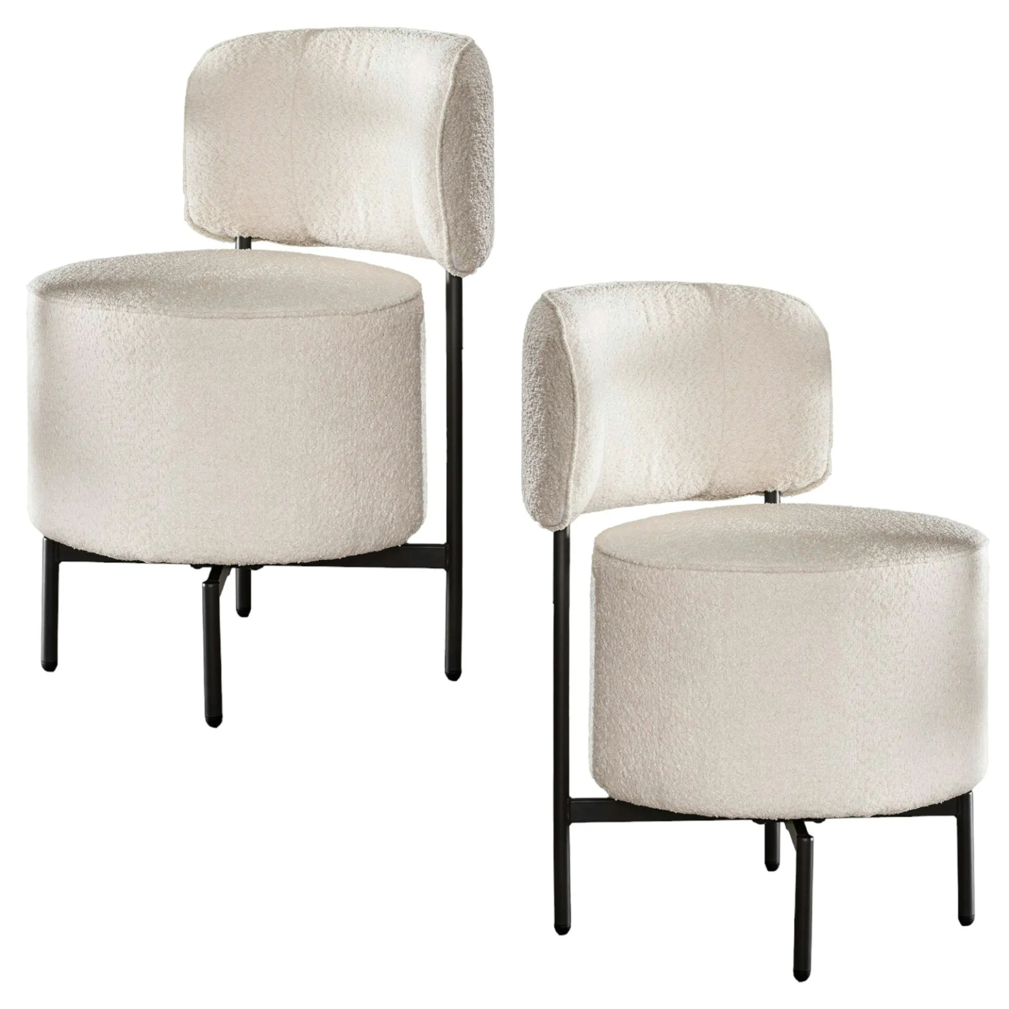 Fauteuil pivotant rond en bouclette blanche (lot de 2) GALWAY