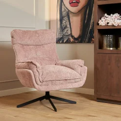 Fauteuil pivotant rose en tissu bouclette BELORA