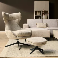 Fauteuil pivotant taupe avec repose-pieds BELORA