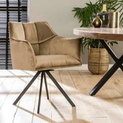 Fauteuil pivotant velours beige pied étoile MELBOURNE (lot de 2)