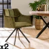 Fauteuil pivotant velours vert pied étoile MELBOURNE (lot de 2)