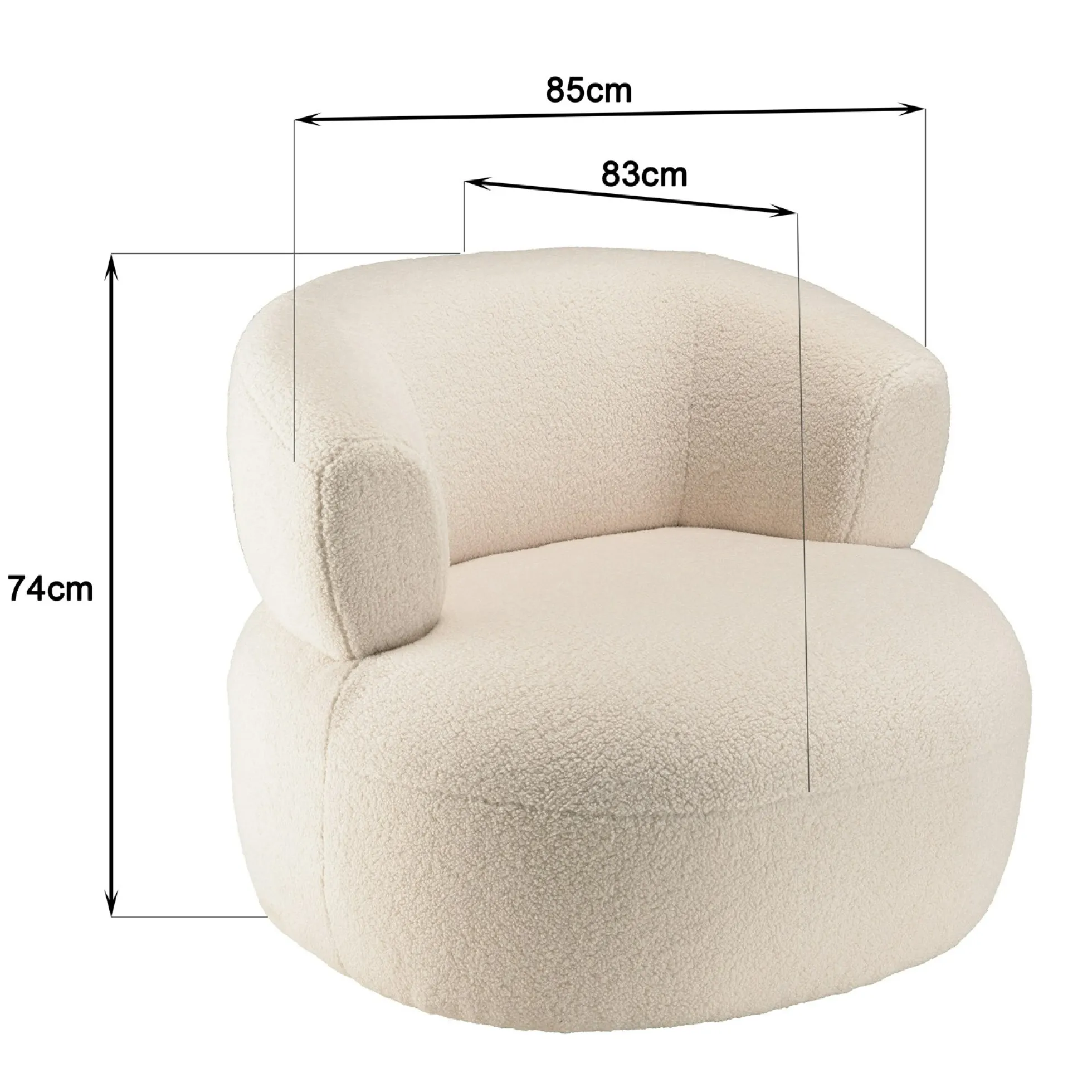 Fauteuil pouf tissu bouclette écru TIM