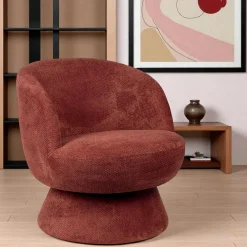 Fauteuil prune pivotant - tissu chenille, style rétro IENA