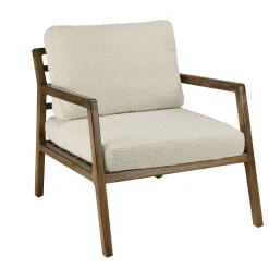 Fauteuil relax en bois coussin tissu bouclette écru TIM