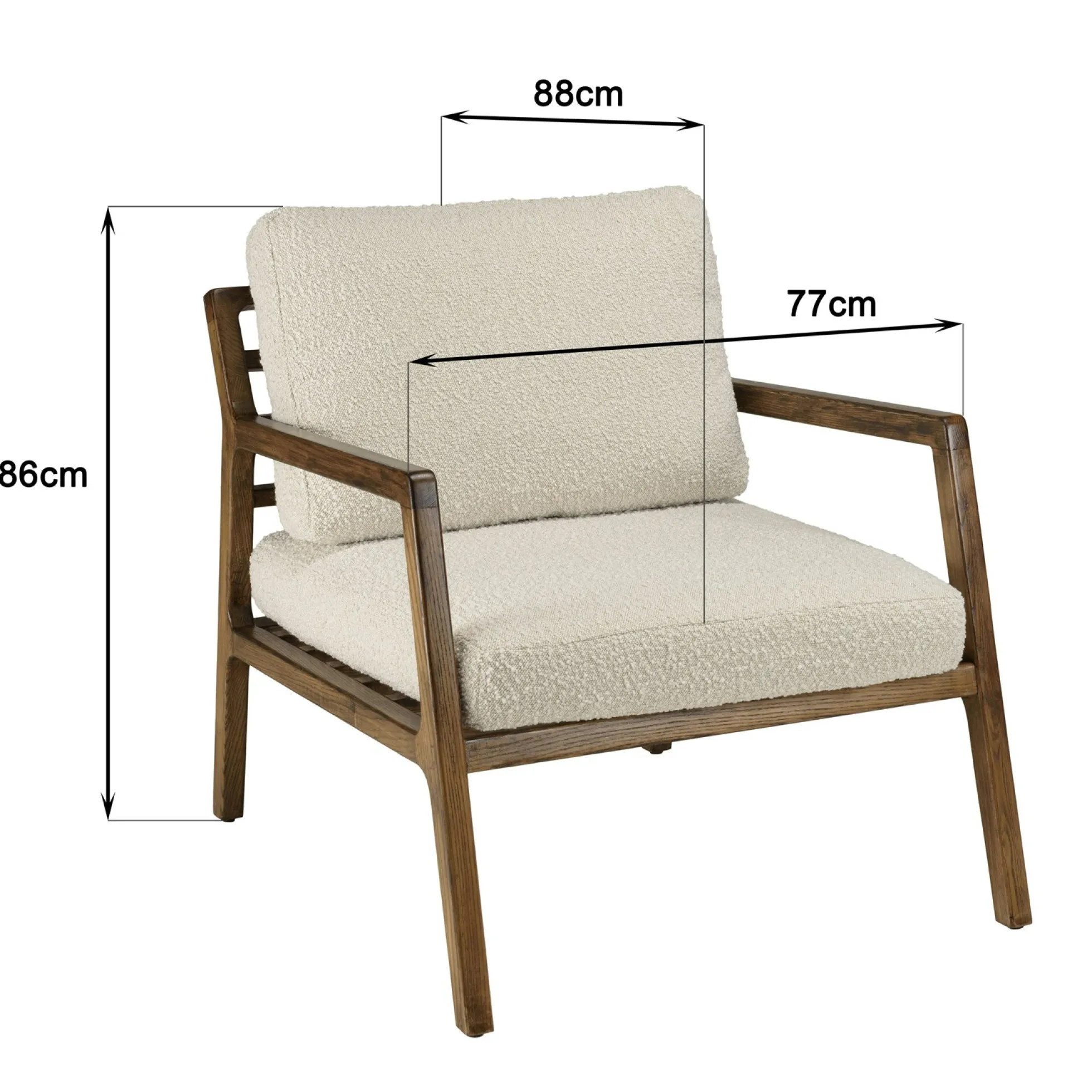 Fauteuil relax en bois coussin tissu bouclette écru TIM