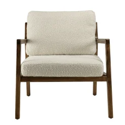 Fauteuil relax en bois coussin tissu bouclette écru TIM