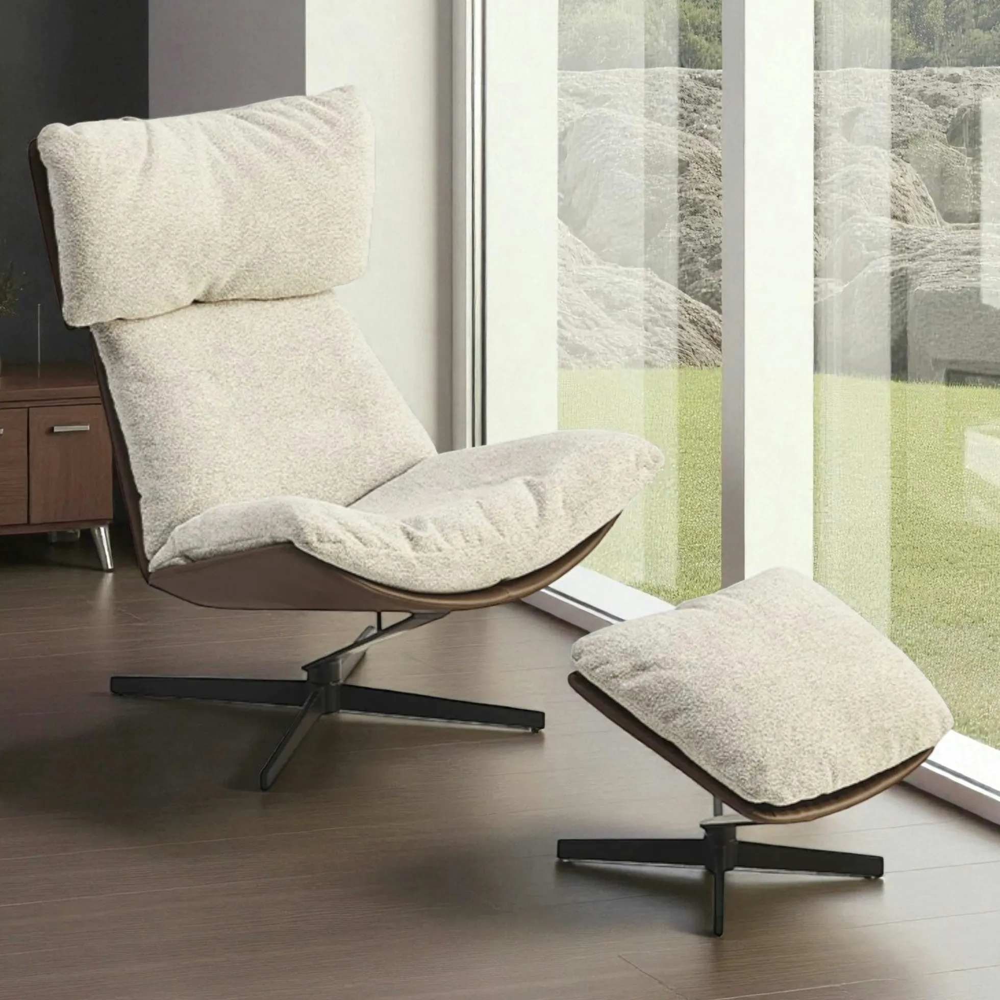 Fauteuil relax grège, avec repose-pieds LOMBARDIE