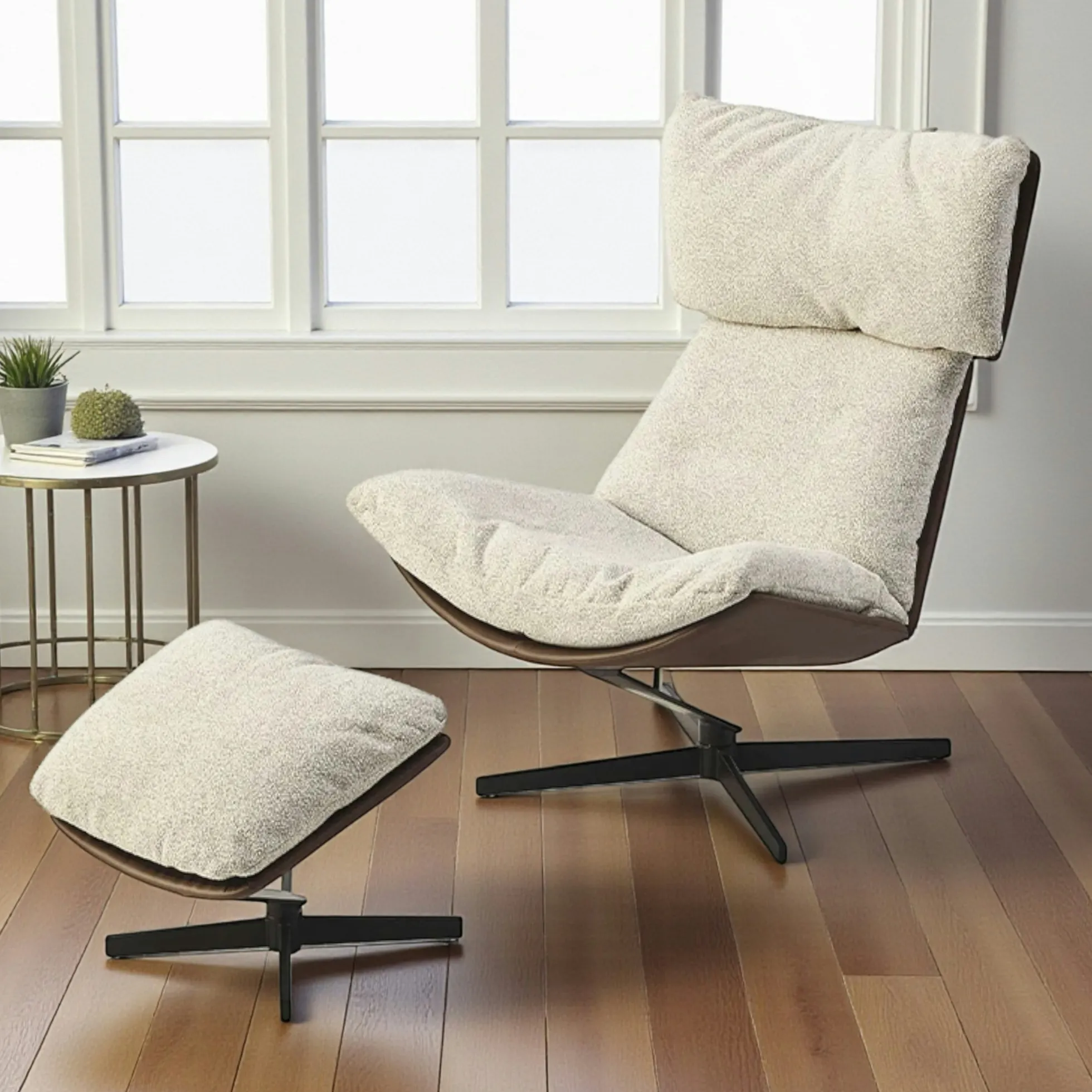 Fauteuil relax grège, avec repose-pieds LOMBARDIE