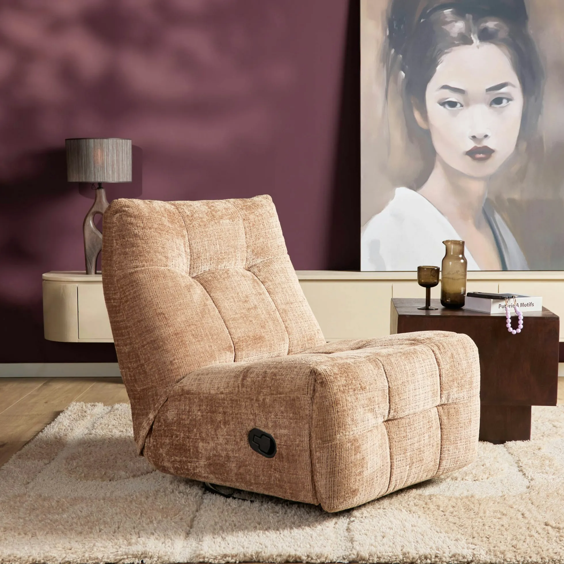 Fauteuil relax inclinable cannelle tissu chenille BELORA