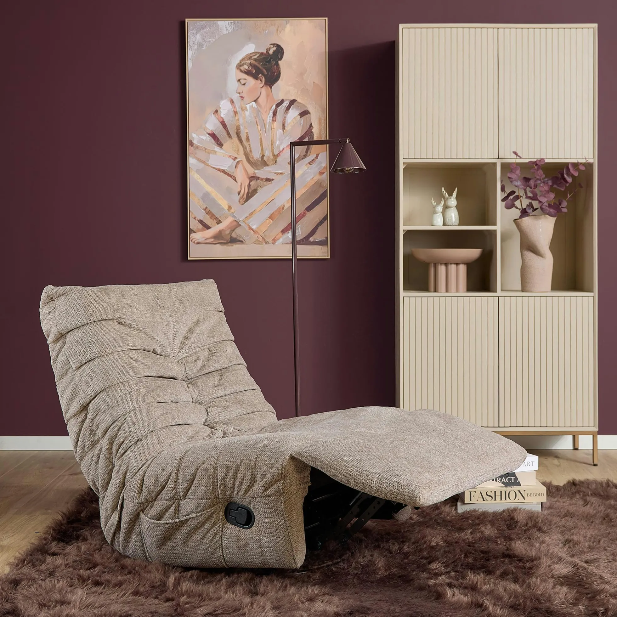 Fauteuil relax inclinable taupe tissu plissé BELORA