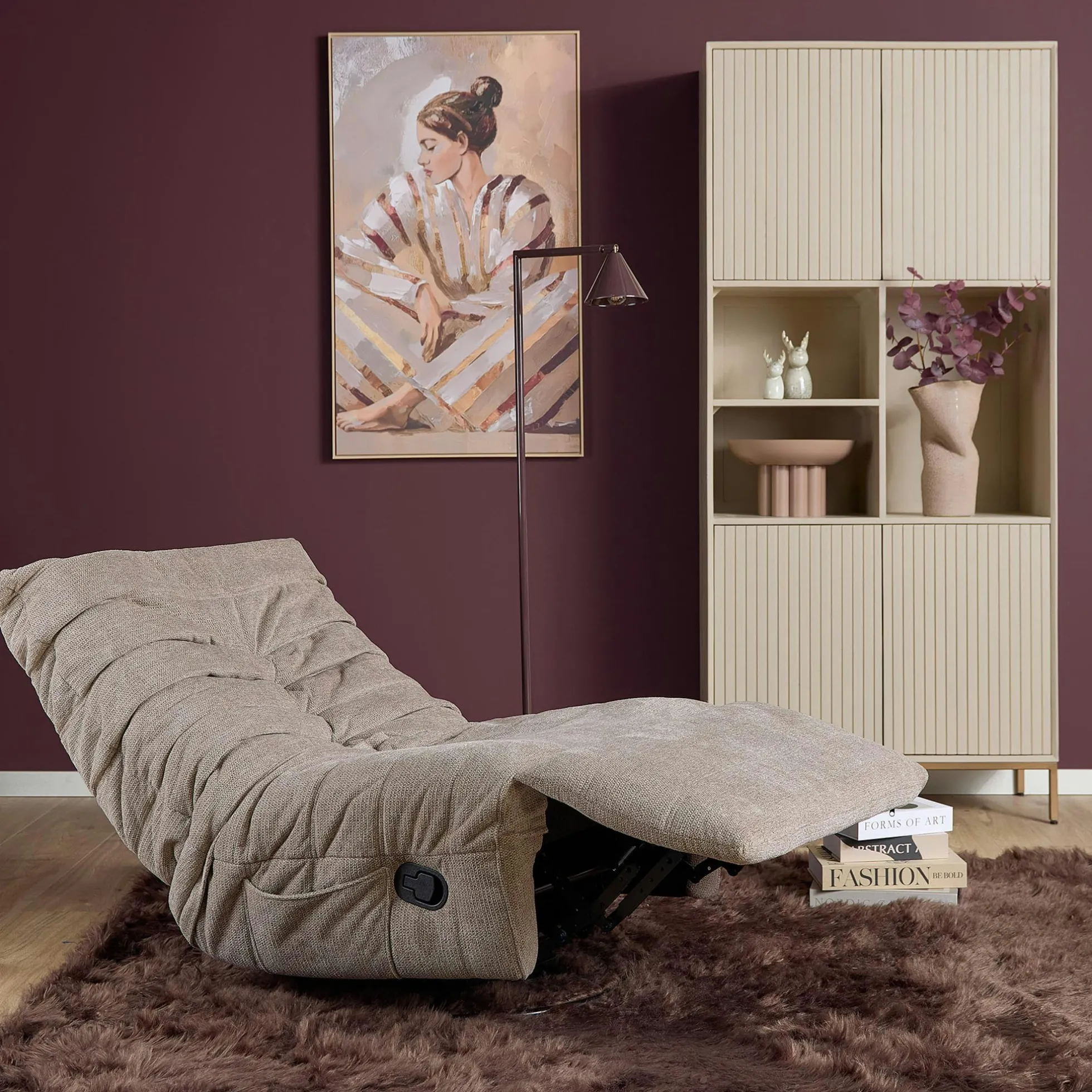 Fauteuil relax inclinable taupe tissu plissé BELORA