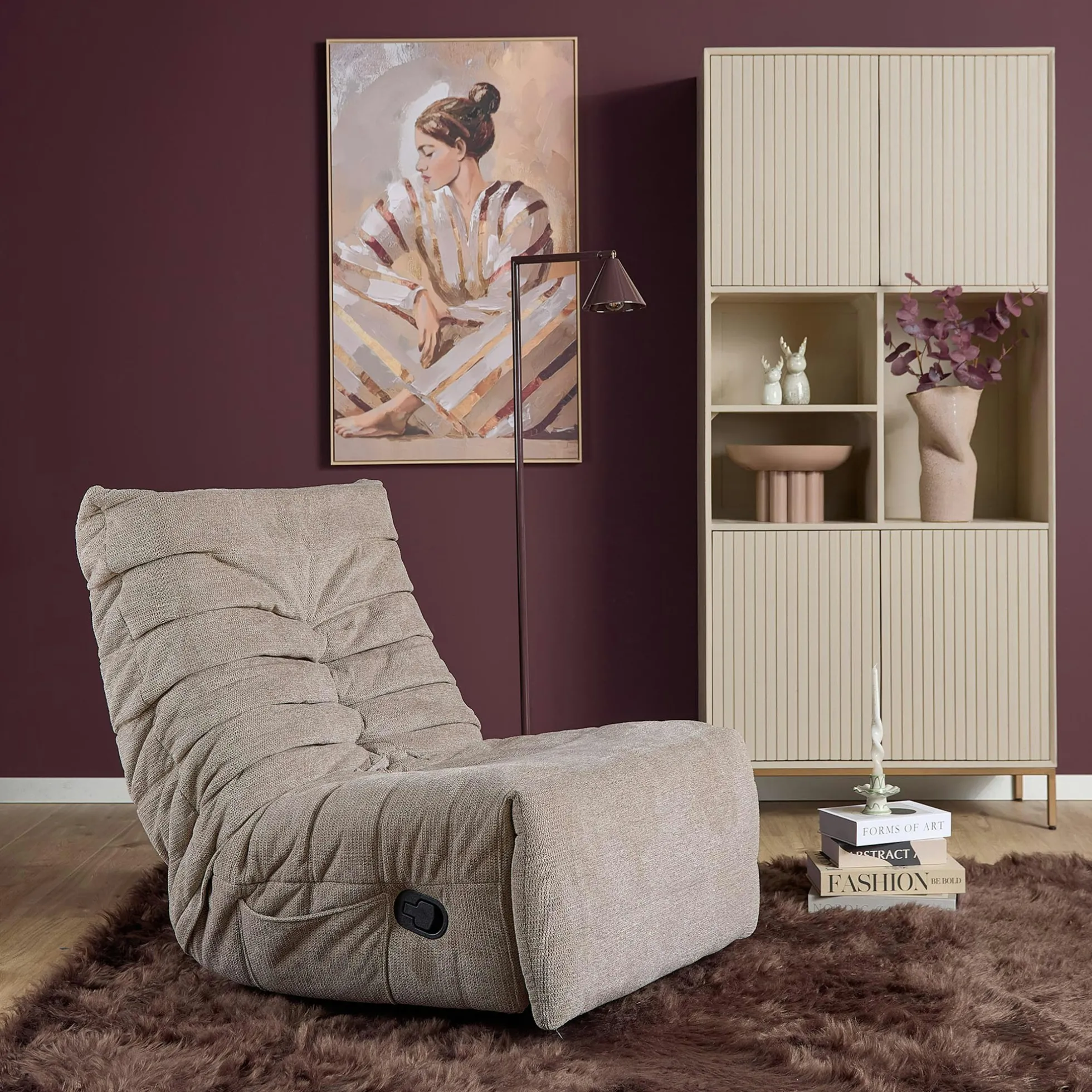 Fauteuil relax inclinable taupe tissu plissé BELORA