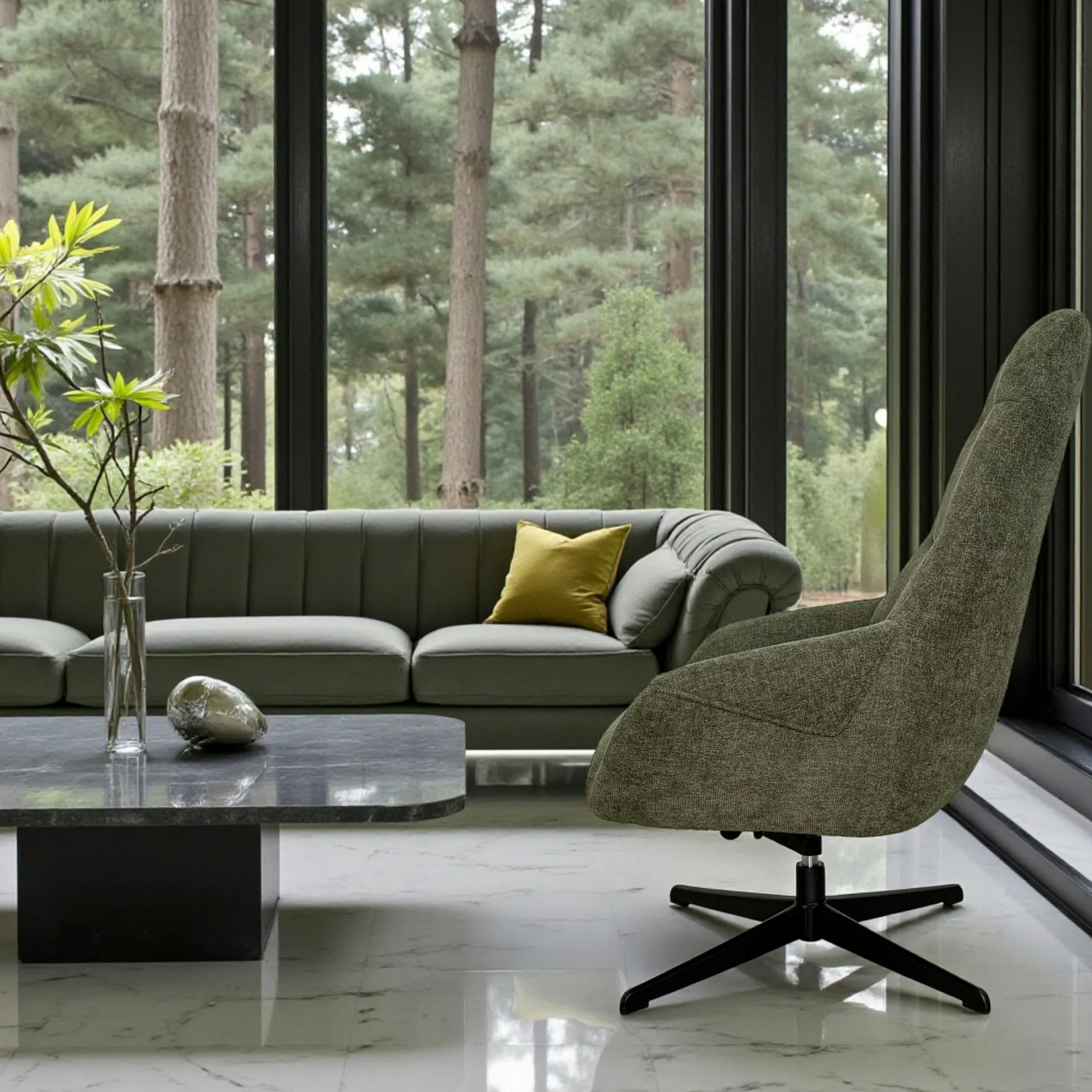 Fauteuil relax pivotant tissu vert kaki IENA