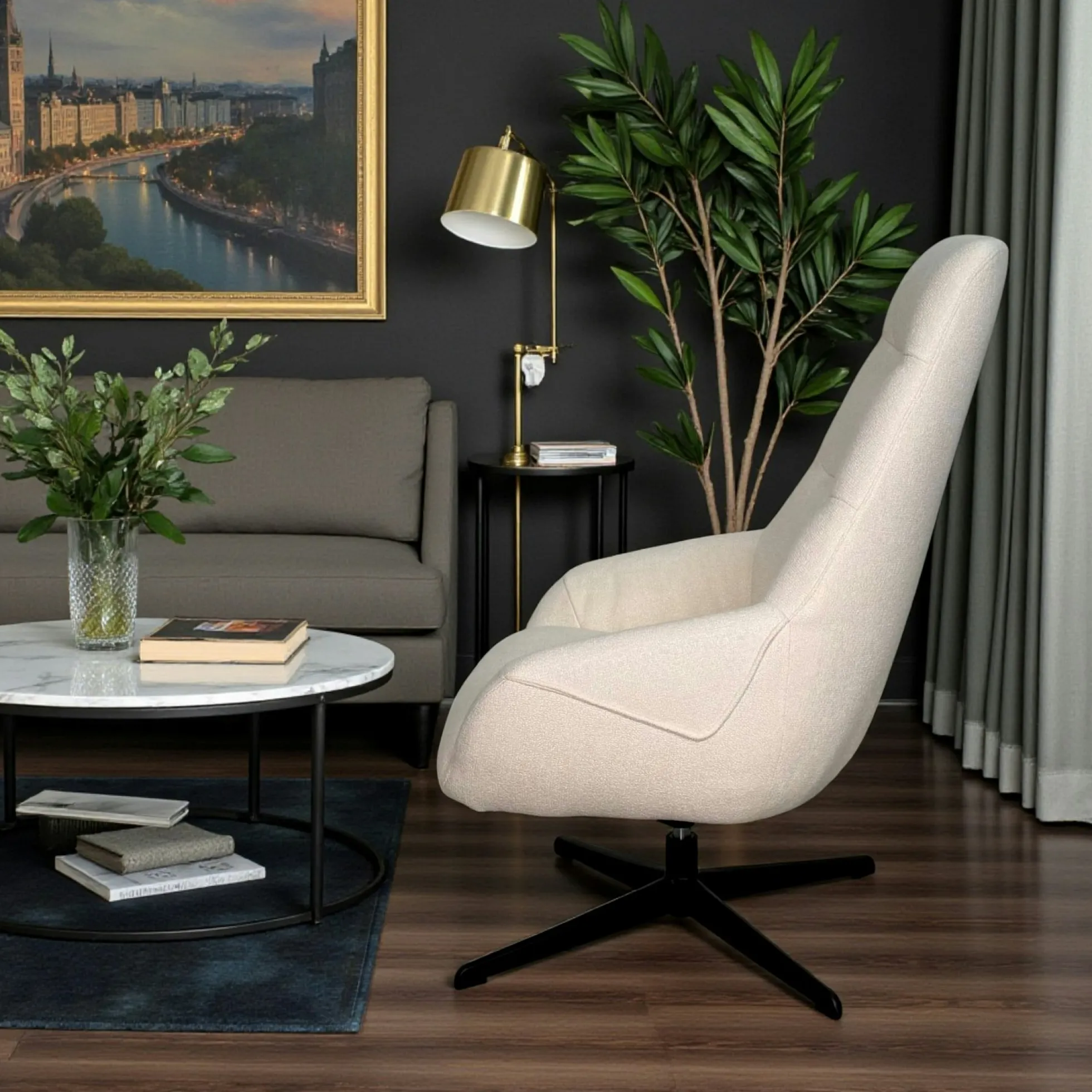 Fauteuil relax pivotant tissu écru IENA
