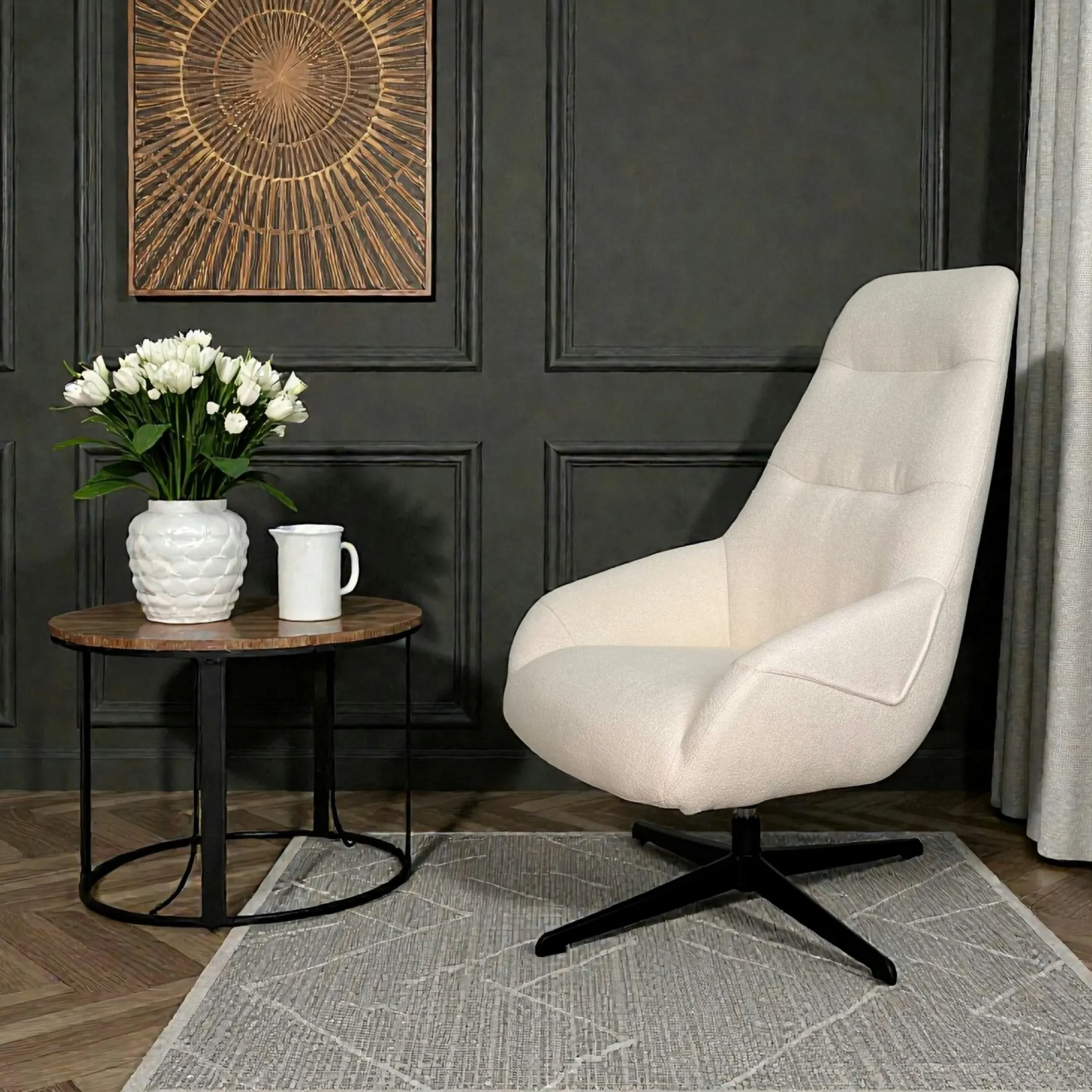 Fauteuil relax pivotant tissu écru IENA