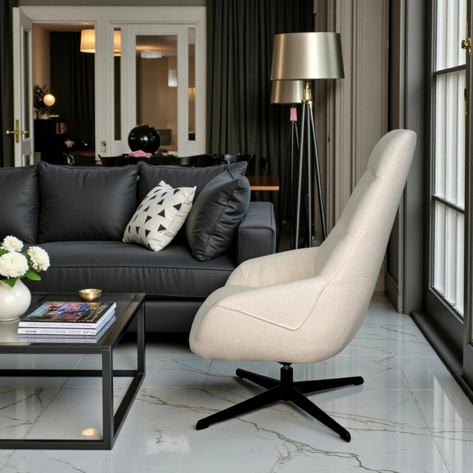 Fauteuil relax pivotant tissu écru IENA