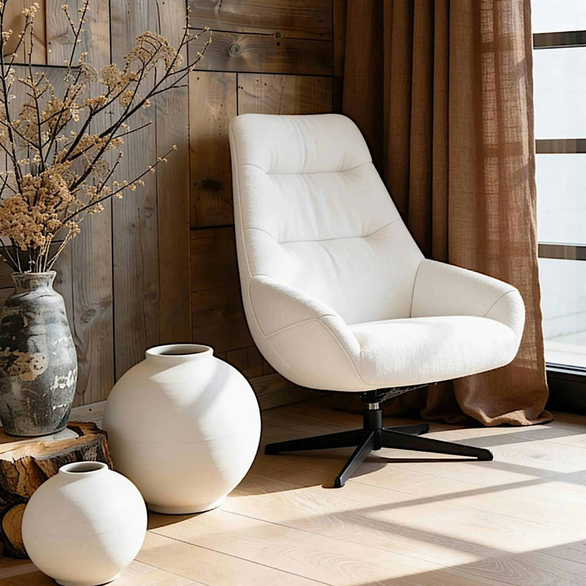 Fauteuil relax pivotant tissu écru IENA