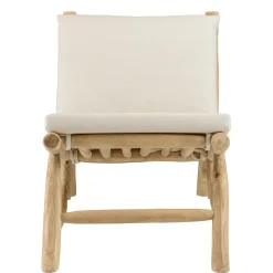 Fauteuil relax teck naturel coussins blancs MANAK