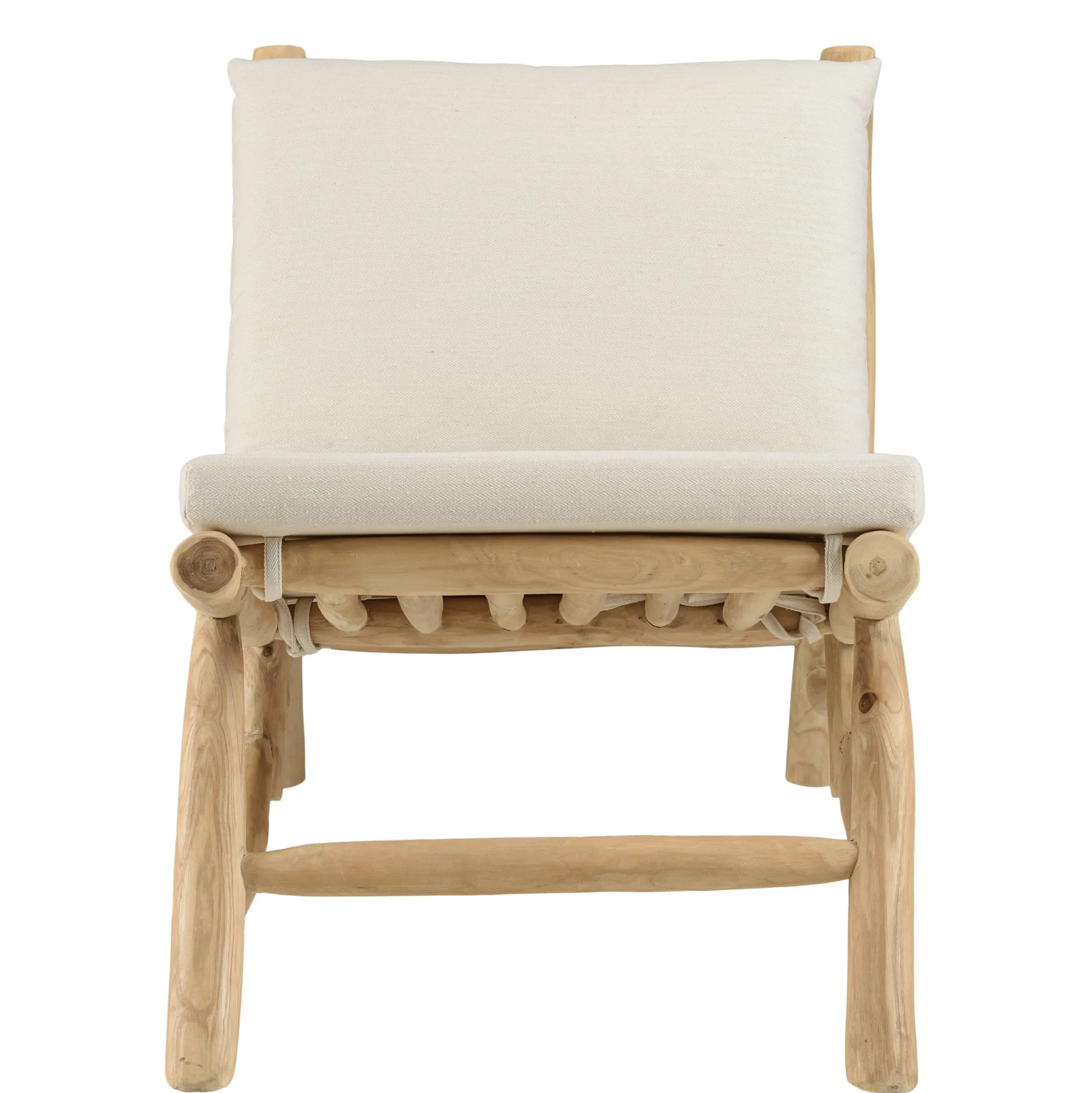 Fauteuil relax teck naturel coussins blancs MANAK