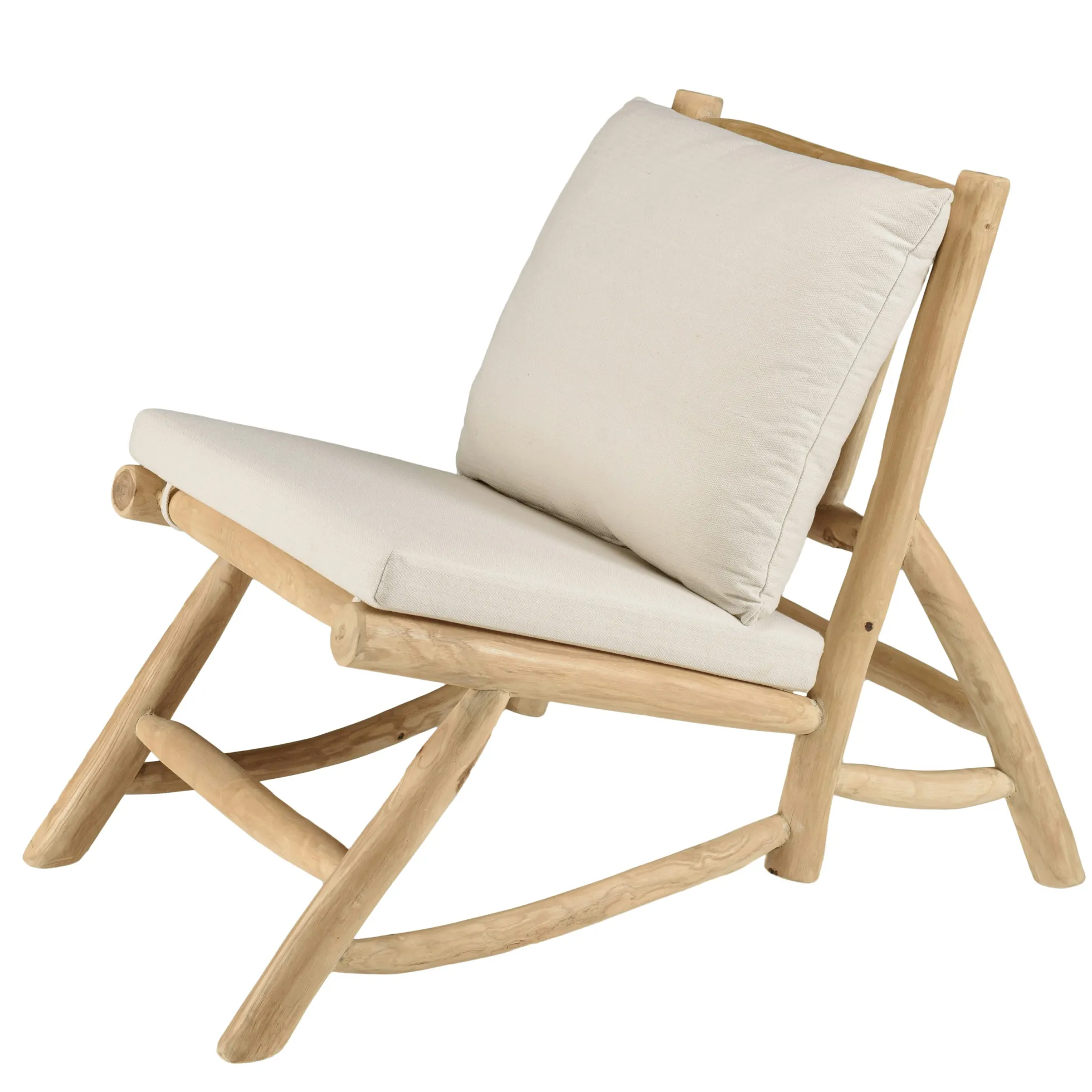 Fauteuil relax teck naturel coussins blancs MANAK