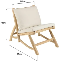 Fauteuil relax teck naturel coussins blancs MANAK