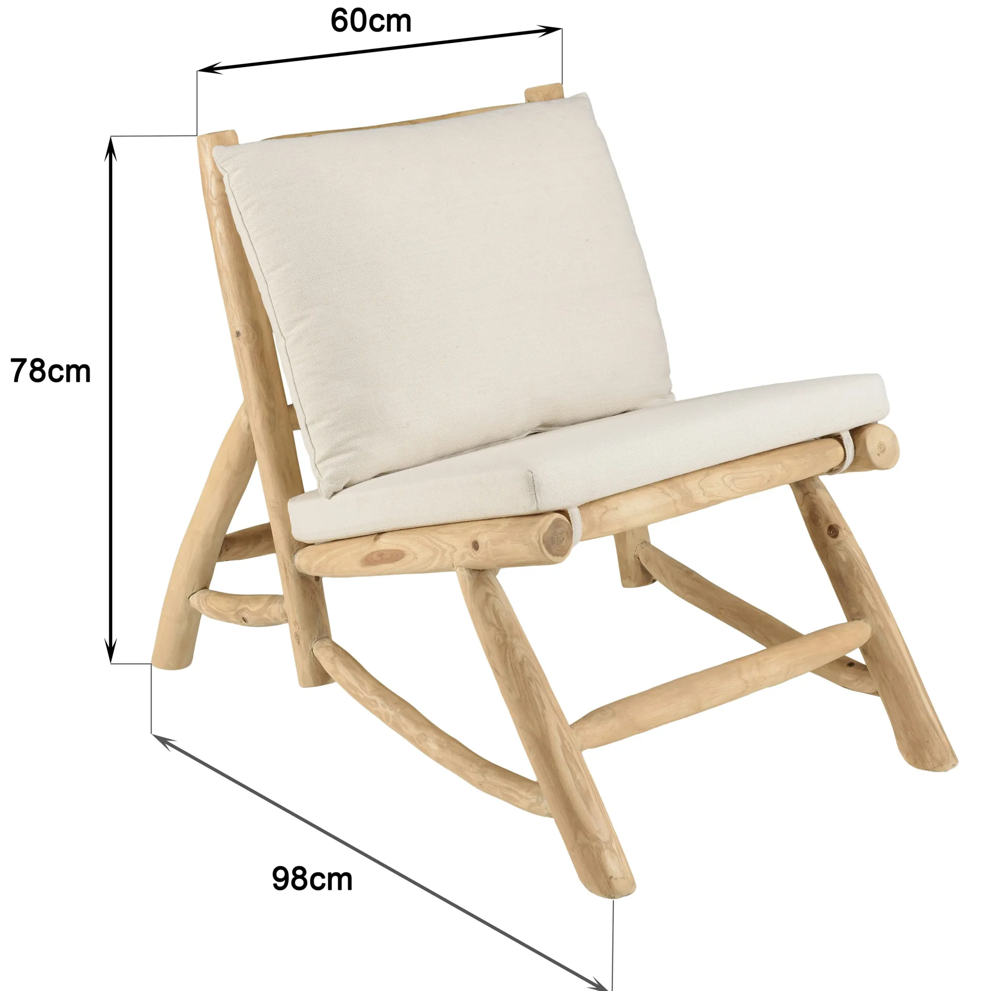 Fauteuil relax teck naturel coussins blancs MANAK