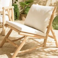 Fauteuil relax teck naturel coussins blancs MANAK
