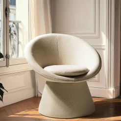Fauteuil rembourré en tissu beige CASTILLE