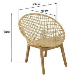 Fauteuil rond beige bois recyclé et chanvre tressé SWING