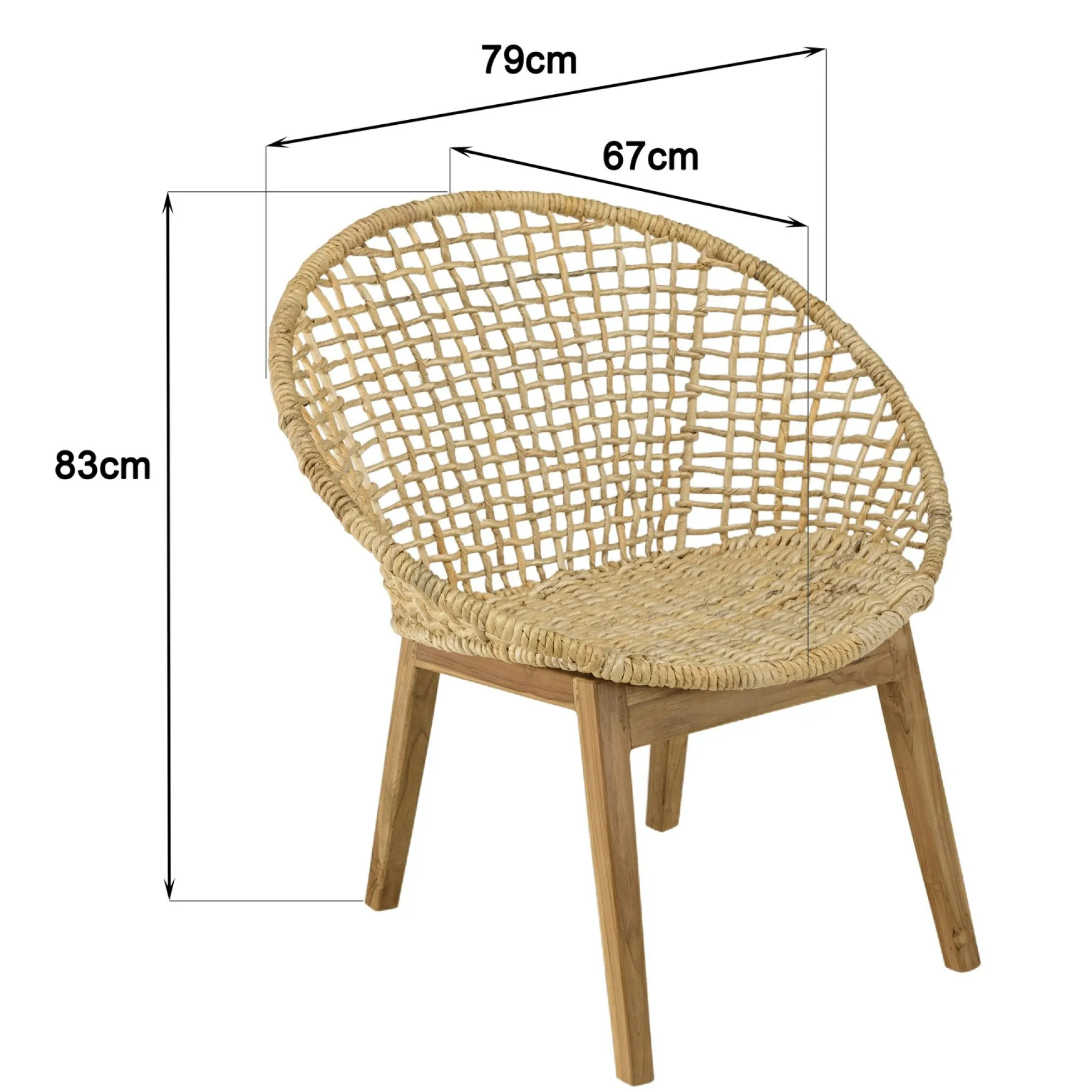 Fauteuil rond beige bois recyclé et chanvre tressé SWING