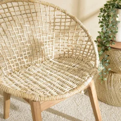 Fauteuil rond beige bois recyclé et chanvre tressé SWING