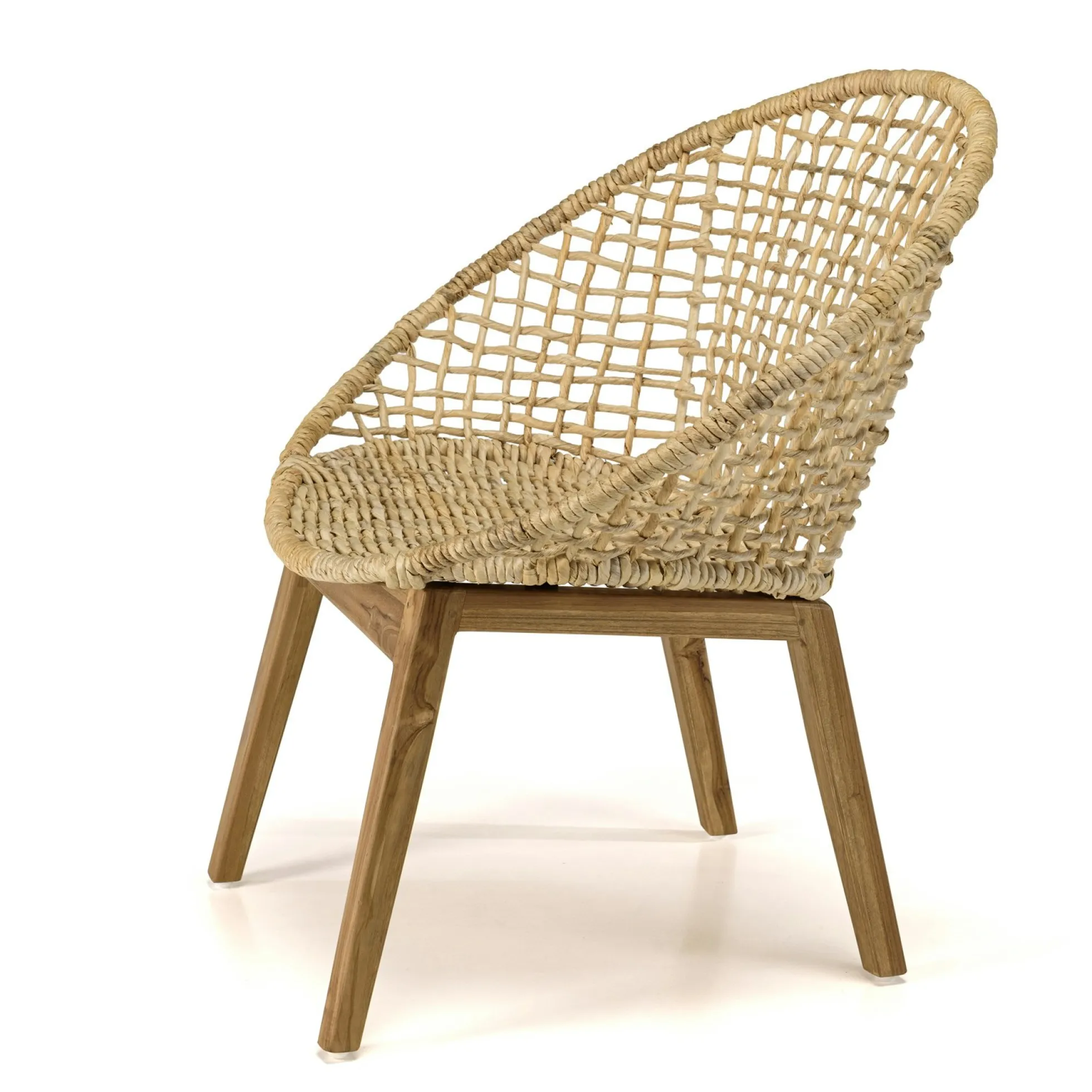 Fauteuil rond beige bois recyclé et chanvre tressé SWING
