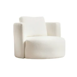 Fauteuil rond blanc crème - tissu bouclette LUCCA