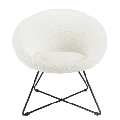 Fauteuil rond blanc tissu bouclette TIM