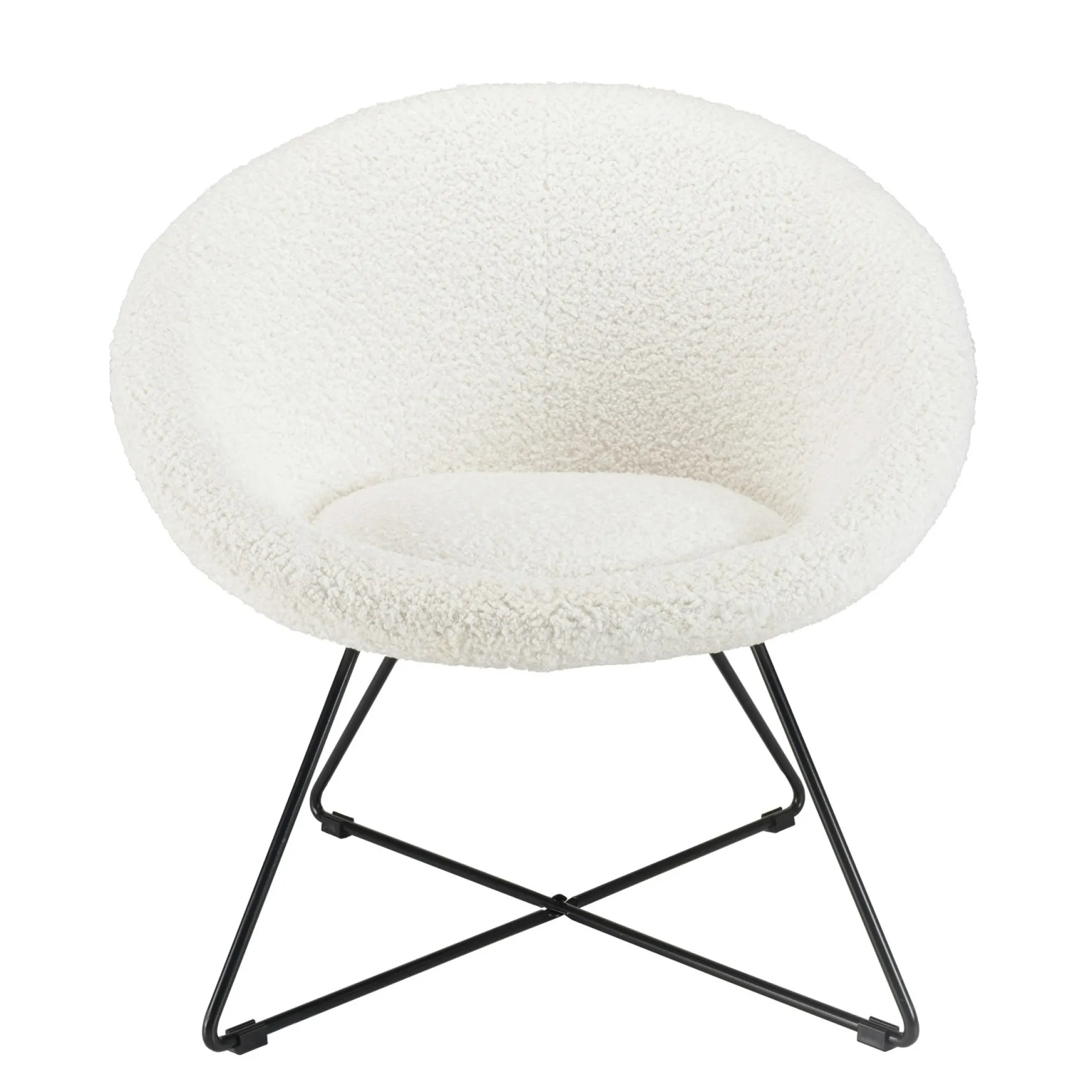 Fauteuil rond blanc tissu bouclette TIM