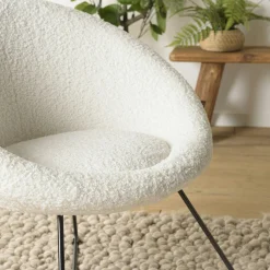 Fauteuil rond blanc tissu bouclette TIM