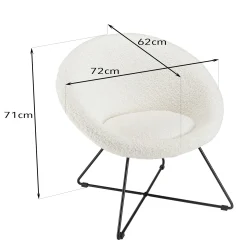 Fauteuil rond blanc tissu bouclette TIM