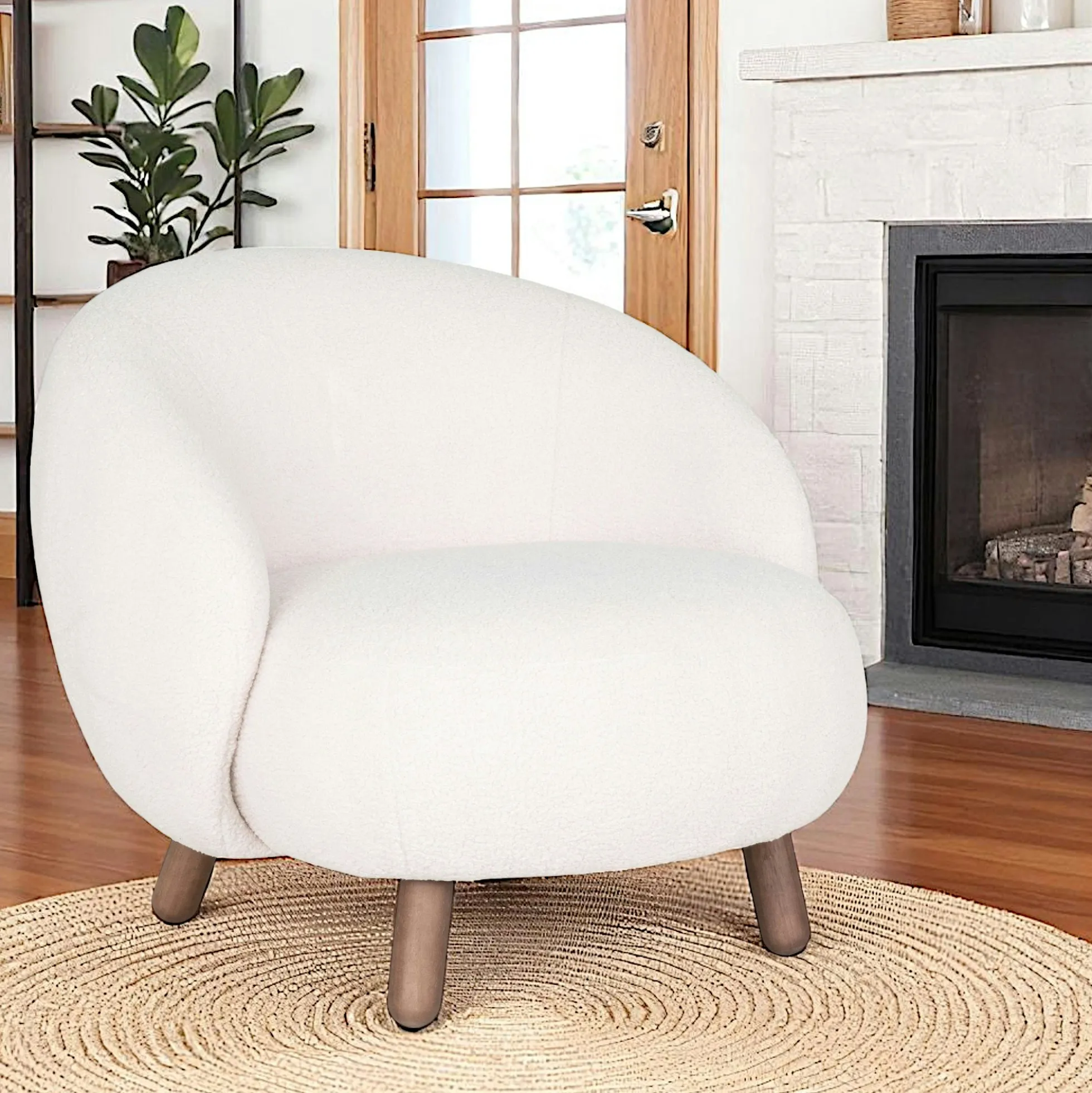Fauteuil rond contemporain en peau de mouton synthétique BERLIN