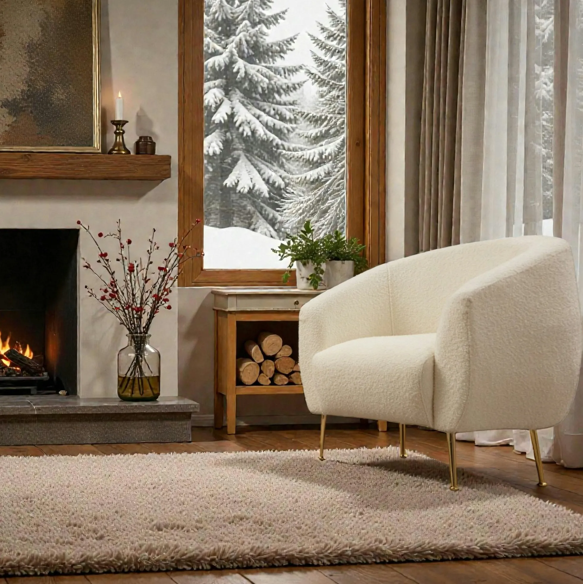 Fauteuil rond écru - pieds dorés LUCCA