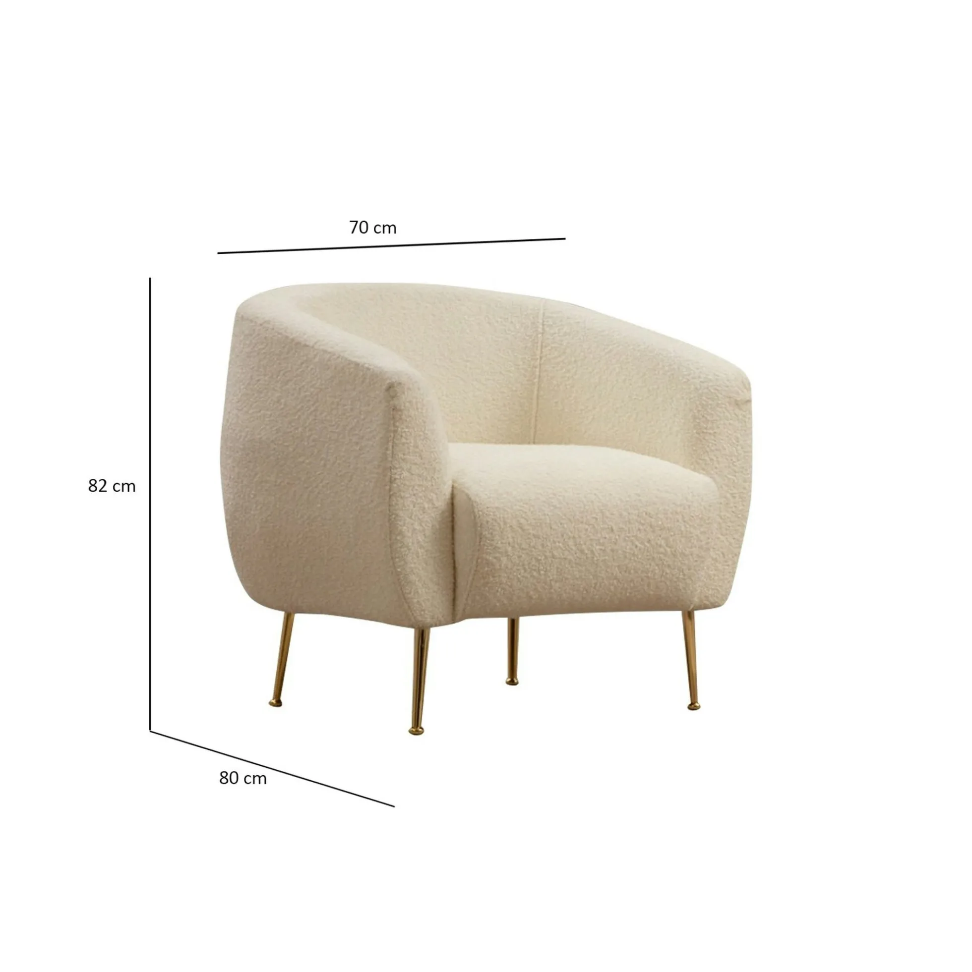 Fauteuil rond écru - pieds dorés LUCCA