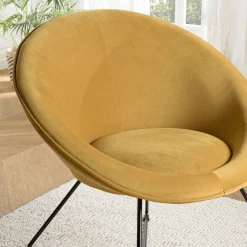 Fauteuil rond design velours moutarde TIM