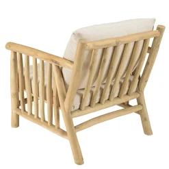 Fauteuil rondins de teck naturel et coussins blancs MANAK