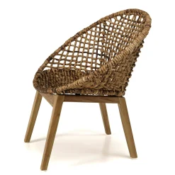 Fauteuil rond marron bois recyclé et chanvre tressé SWING