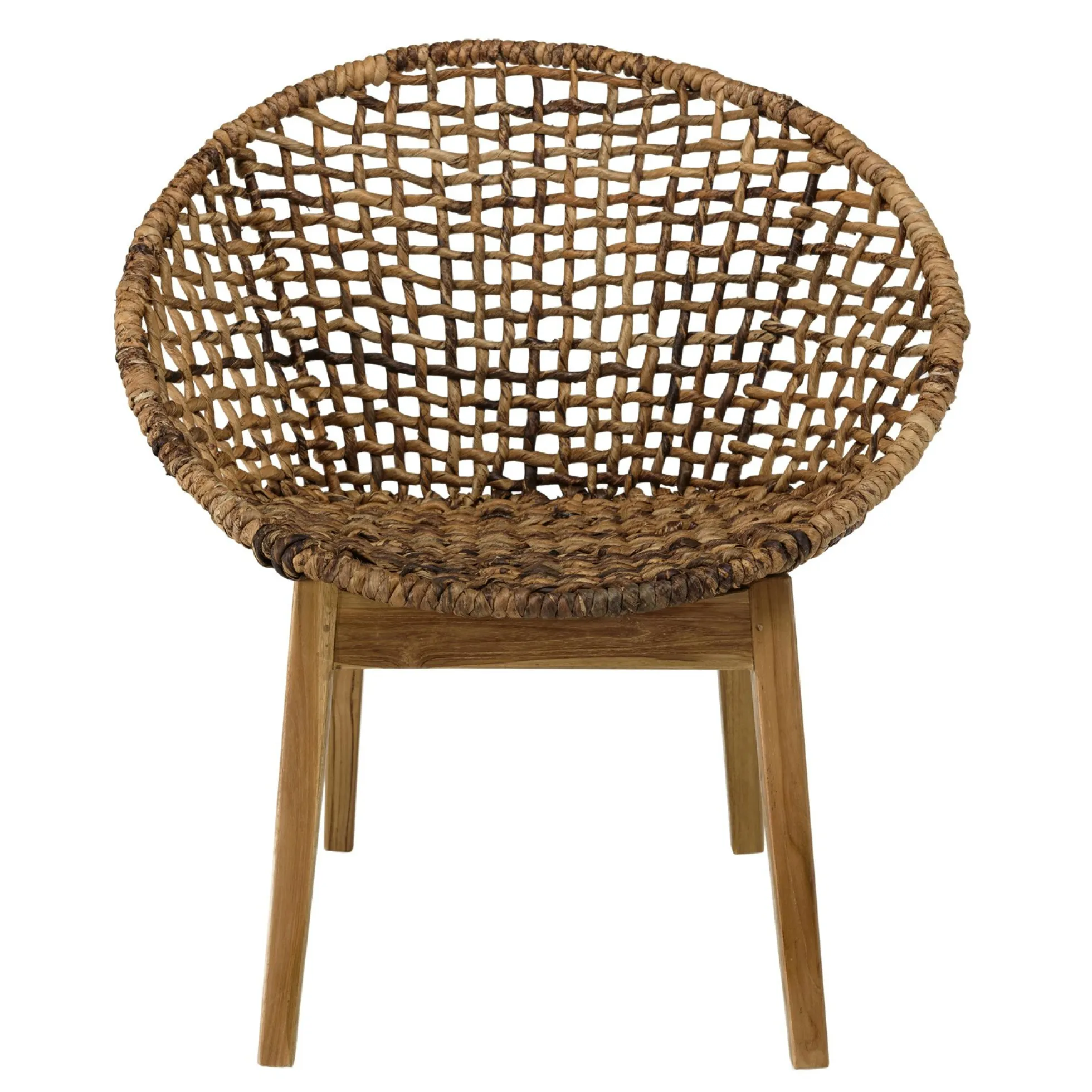 Fauteuil rond marron bois recyclé et chanvre tressé SWING