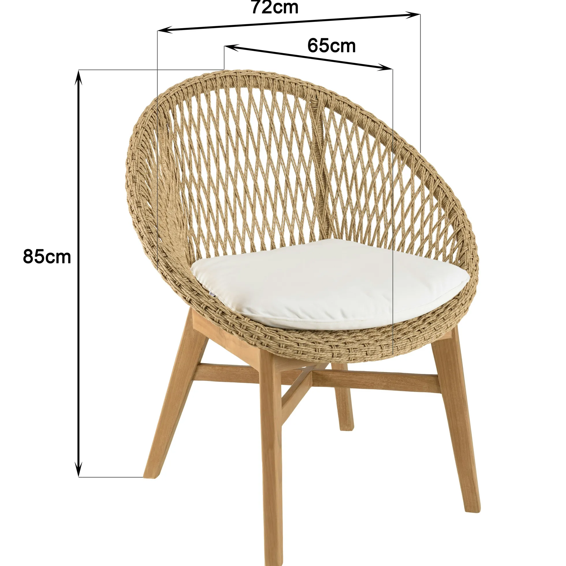 Fauteuil rond tressé beige avec coussin blanc (lot de 2) SUMMER
