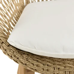 Fauteuil rond tressé beige avec coussin blanc (lot de 2) SUMMER