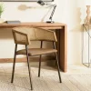 Fauteuil rotin et cuir havane dossier arrondi (lot de 2) TIM