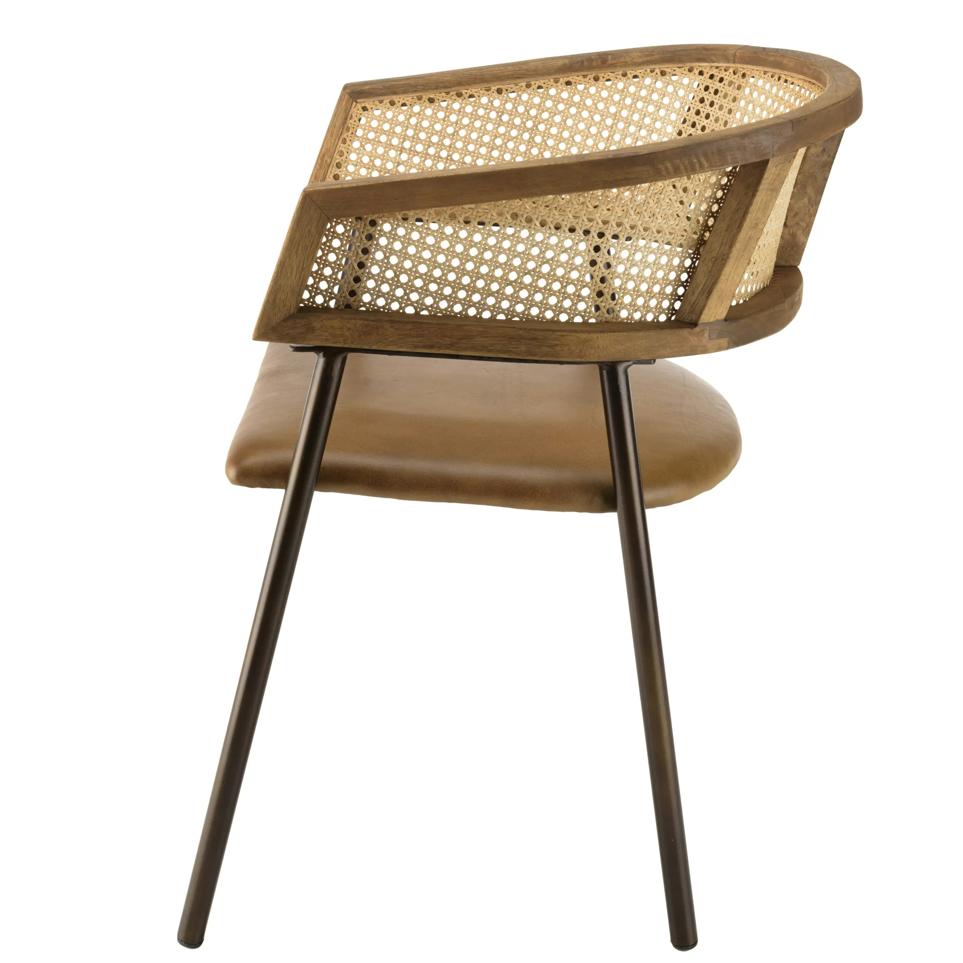 Fauteuil rotin et cuir havane dossier arrondi (lot de 2) TIM